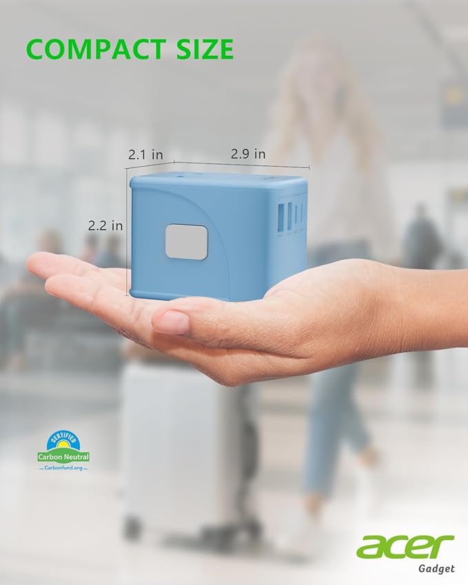Acer Universal Travel Plug Adapter - International Power Adapter with 5 USB Ports (3 USB C) 5.8A, Worldwide Outlet Charger for USA to European UK France Germany Spain, Type C/E/F/G/I/L/A, Blue