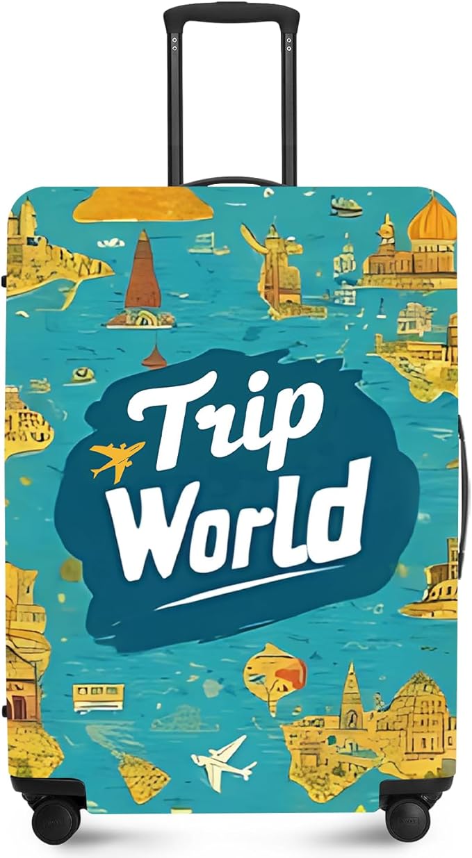 ANNA QUEEN Trip Word Travel Luggage Cover Suitcase Protector Suitcase Cover Anti-Scratch,Stretchable Fit for 18-32Inch Luggage,Travel Bag Cover Washable XL(fits 29-32Inch suitcase)