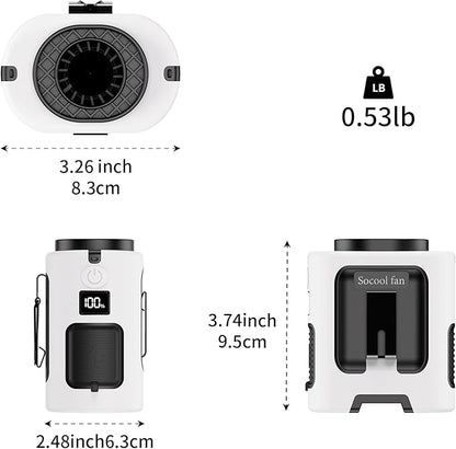 Socool Portable Waist Fan 5000mAh Rechargeable Mini Clip On Personal Fans with 13000RPM & 4 Adjustable Speeds, 25H Cooling Wearable Shirt Belt Hanging Neck Fan for Outdoor Working Jobsite (White)