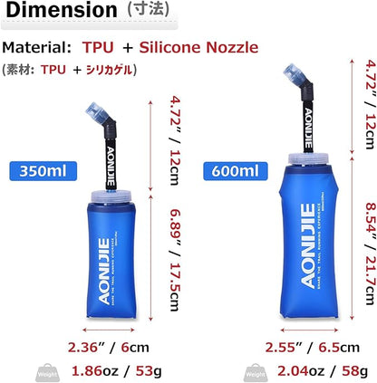 Azarxis TPU Soft Flask Collapsible Water Bottles BPA-Free 250ml 350ml 500ml 600ml for Hydration Vest Pack Running Hiking Cycling Climbing