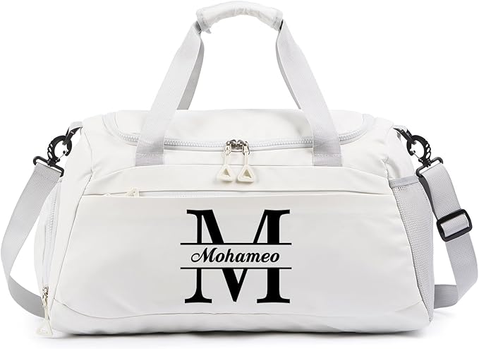 Personalized Travel Duffel Bag with Name - Custom Letter Oxford Cloth Gym Bag with Shoes & Wet Pockets Sport Bag Weekender Overnight Bag for Traveling for Women Men Gift for Christmas Groomsman Brides