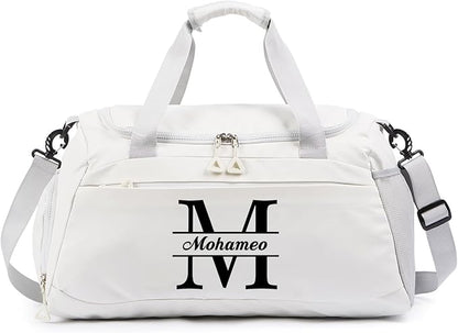 Personalized Travel Duffel Bag with Name - Custom Letter Oxford Cloth Gym Bag with Shoes & Wet Pockets Sport Bag Weekender Overnight Bag for Traveling for Women Men Gift for Christmas Groomsman Brides