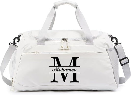 Personalized Travel Duffel Bag with Name - Custom Letter Oxford Cloth Gym Bag with Shoes & Wet Pockets Sport Bag Weekender Overnight Bag for Traveling for Women Men Gift for Christmas Groomsman Brides