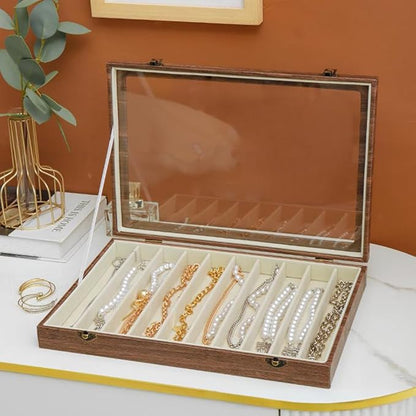 MIOINEY Glass Lid Necklace Organizer Box Transparent Necklace Holder Organizer Velvet Necklace Display Box Clear Lid Jewelry Storage Stackable Necklace Display Case for Women Girls (Style C)