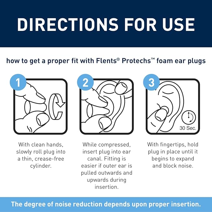 Flents Protechs Foam Ear Plugs, 50 Pair for Sleeping, Snoring, Loud Noise, Traveling, Concerts, Construction, Studying, Work, Shooting, NRR 33, Noise Cancelling, Disposable, Purple, Made in the USA