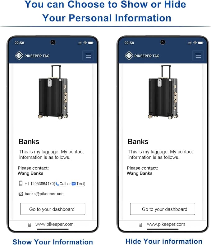 Smart Luggage Tags for Suitcase 4-Pack (2S2B) - Waterproof QR Code ID Labels, Show Scanner’s Location on Scan, Customizable & Durable Travel Tags for Backpack, Securely Hide Personal Info