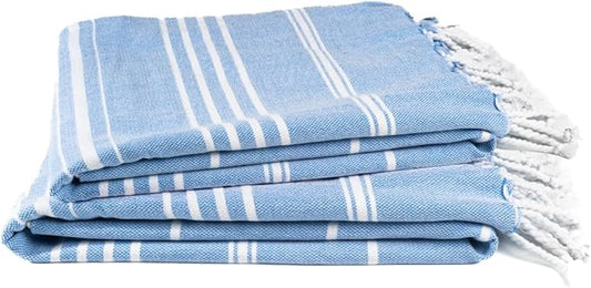 Cotton Turkish Beach Towel with Towels Oversized 36"x72" Pool Absorbent Extra Large Quick Dry Sand Travel Towel (Azure Bliss, 2 Pack)