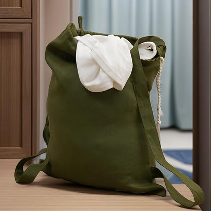 100% Pure Linen Travel Backpack Laundry Bags with Shoulder Straps 20x24in-Washable Drawstring Hanging Laundry Hamper Rxtra Large Portable Cloth Laundry Bag for Dorm College Military Gym-Green
