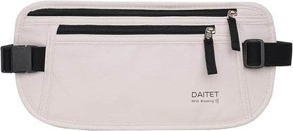PU Leather Money Belt - Passport Holder Secure Hidden Travel Wallet with RFID Blocking, Undercover Fanny Pack(White)