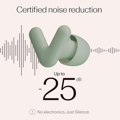 Alpine Silence Earplugs for Sleep, Focus & Travel - V-Shape Snug Fit & Soft Oval Tips – 4 Sizes XS/S/M/L - Comfortable, Reusable Hearing Protection - up to 25dB – Green