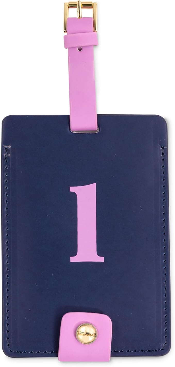 Kate Spade New York Leatherette Luggage Tag with Secure Strap, Colorful Suitcase Identifier for Travel, Monogram Bag Tag ID (L)