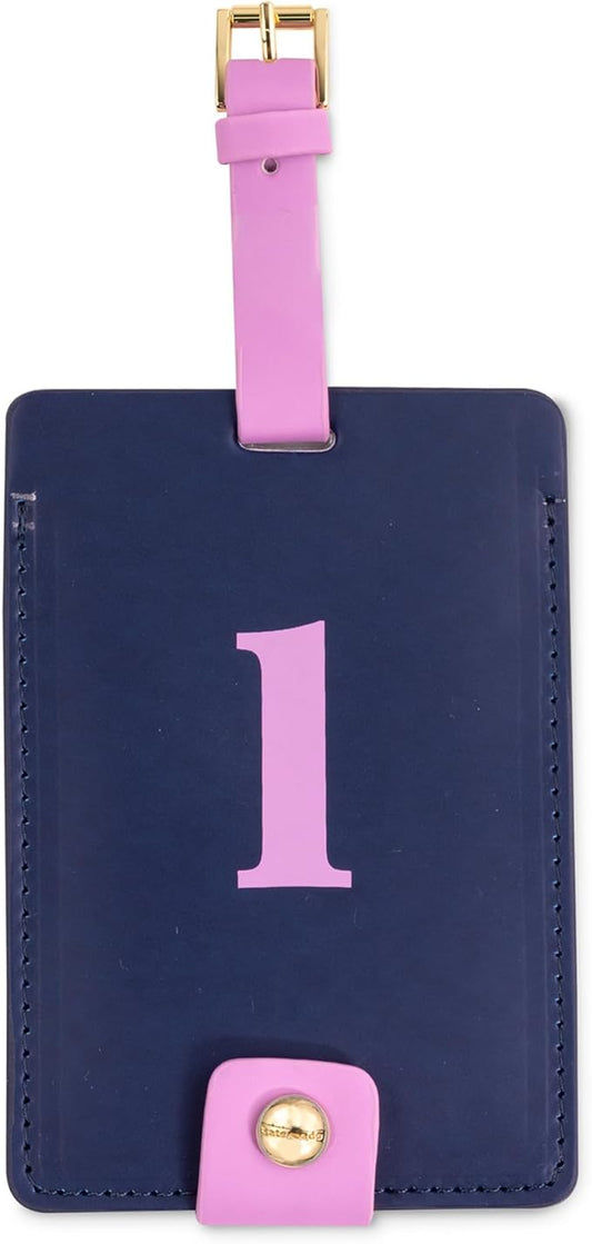 Kate Spade New York Leatherette Luggage Tag with Secure Strap, Colorful Suitcase Identifier for Travel, Monogram Bag Tag ID (L)