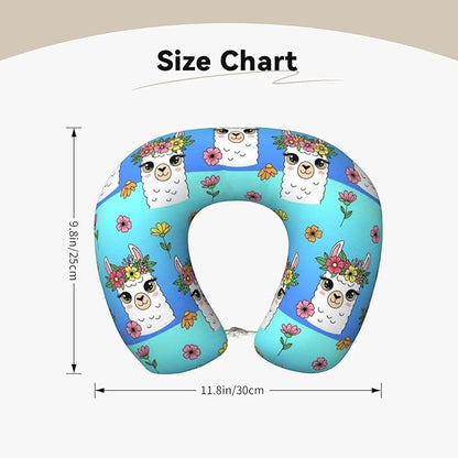 Neck Pillows for Travel Cute Alpaca Llama Flowers, Women and Men Airplane Car Pillow, Neck Support U Shaped Pillow for Rest Pain Relief Sleeping