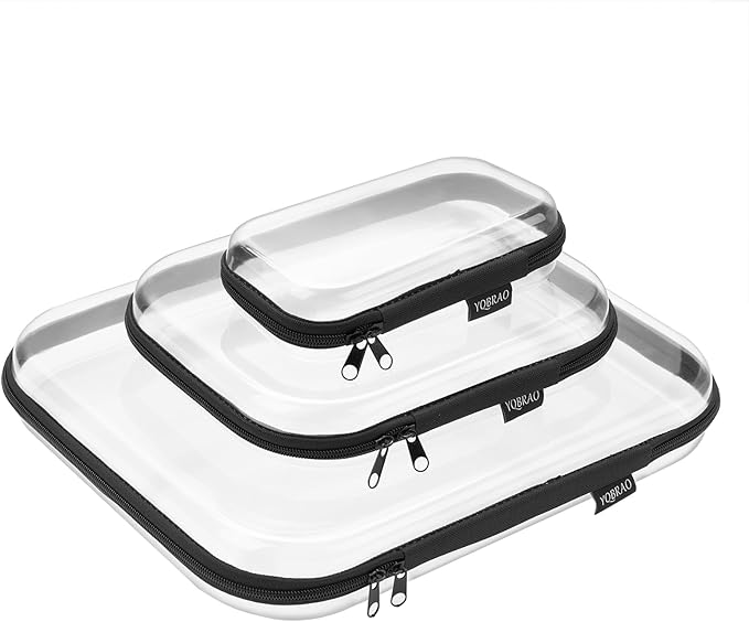 Hard Sided Clear Zipper Case for Storage- Professional-Grade Plastic Clear Zipper Pencil Case,Toy Storage Bins, Toiletry Pouch, Travel Organizer, Cosmetic Bag（Black,3 Pack, LMS）