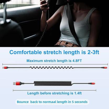 2 Pack Coiled Lightning Cable 3ft, iPhone Charger Cable for Car, [Apple MFi Certified] Lightning Cord Compatible with iPhone 14/13/12/11 Pro Max/XS MAX/XR/XS/X/8/7/Plus/6S iPad/iPod - Red