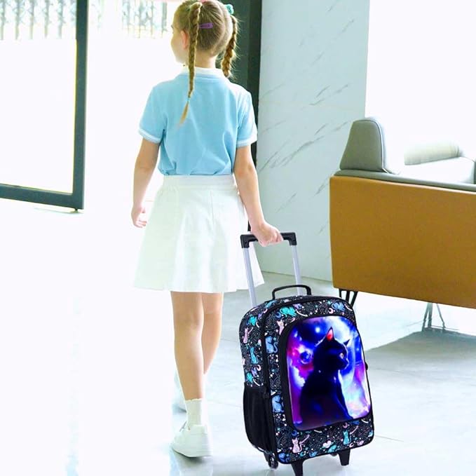 Kids Luggage for Girls, Cute Planet Cat Rolling Suitcase Wheels for Children Toddler