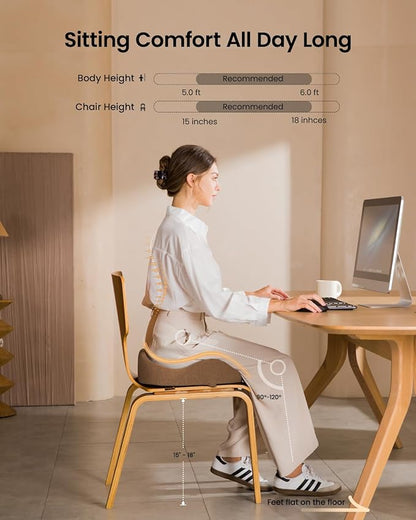 ProtoArc Seat Cushion, Office Chair Cushion for Sciatica, Coccyx Cushion, Ergonomic Memory Foam Seat Cushion for Car, Home, Pressure Relief Pad for Hip, Tailbone, All Day Comfort - Coffee