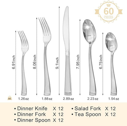 HIKAA 60PCS Matte Handle Silverware Set for 12, Stainless Steel Flatware Set, Modern Design Cutlery Set for Home/Hotel/Wedding, Dishwasher Safe