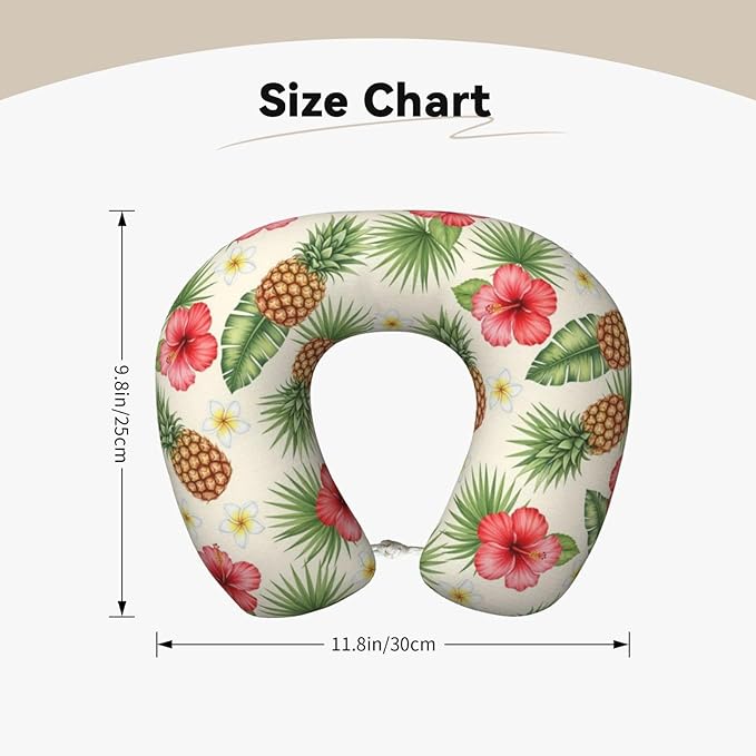 Neck Support Pillow, Comfortable Memory Foam Car/Flight/Airplane Chin Pillows U Shaped Cushion for Office Travel Sleeping Vintage Tropical Flowers Pineapple Floral