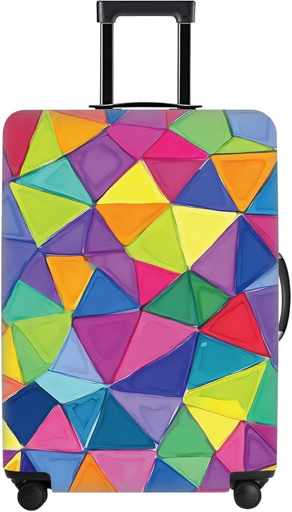 Colorful Geometric Luggage Cover – Durable and Stretchable Travel Suitcase Protector with Vibrant Pattern, Fits 28''–30'' Suitcase with Wheels,L