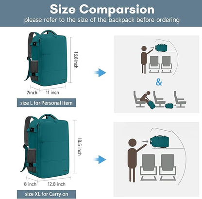 Taygeer Carry on Backpack for Men Women, Luggage Laptop Backpack for Airplane Travel with USB Charging Port, 35L Water Resistant Gym Weekender Bag for College Gift, Peacock Blue