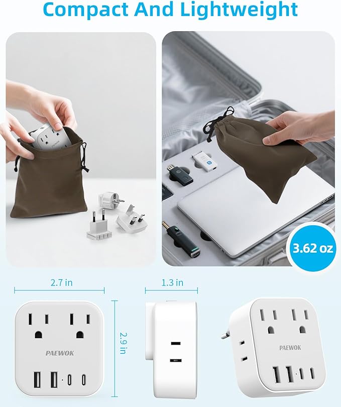 European Travel Plug Adapter Set, 8-in-1 Travel Adapter with 4 Outlets, 4 USB Ports (2 USB C), US to UK/EU Universal Travel Adapter, International Power Adapter with Type G/E/F/C Detachable Plugs