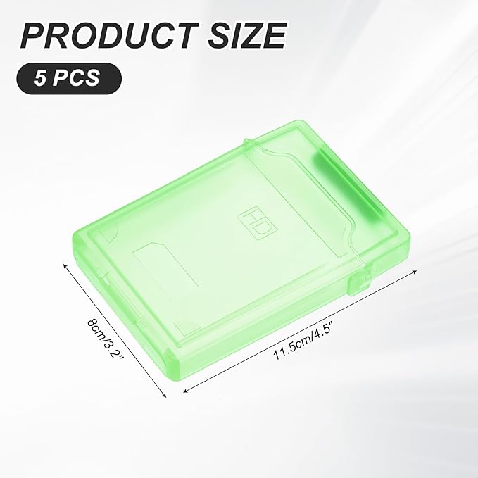 PATIKIL 4.5" x 3.2" Hard Drive Disk Case, 5Pcs Plastic Hard Disk Storage Box Portable Anti-Static Case for 2.5" External SSD HDD, Green