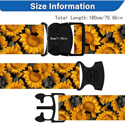 2PC,Sunflower Luggage Strap 1.97 x 70.84 inch Yellow Floral Design Adjustable Suitcase Belt Durable Nylon Baggage Identifier Travel Accessory for Bright Summer Trips