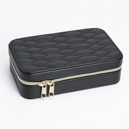 Portable Jewelry Organizer for Travel Compact Leather Jewelry Box with 8 Hooks, Earring Holder & Zippered Pouch, Ideal Gift for Women Black