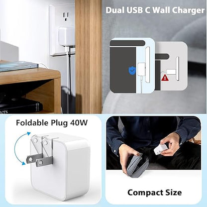 iPhone Charger Fast Charging, 40W Dual USB C Wall Charger Apple MFi Certified Dual USB-C Port Power Adapter with 2Pack 6FT USB-C to Lightning Cable for iPhone 14 Plus/13/12/11/XS/XR/X/iPad Wall Block