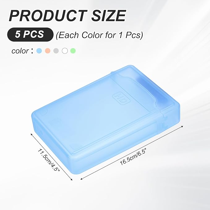 PATIKIL 6.5" x 4.5" Hard Drive Disk Case, 1Set Plastic Hard Disk Storage Box Portable Anti-Static Case for 3.5" External SSD HDD, White/Green/Blue/Orange/Grey