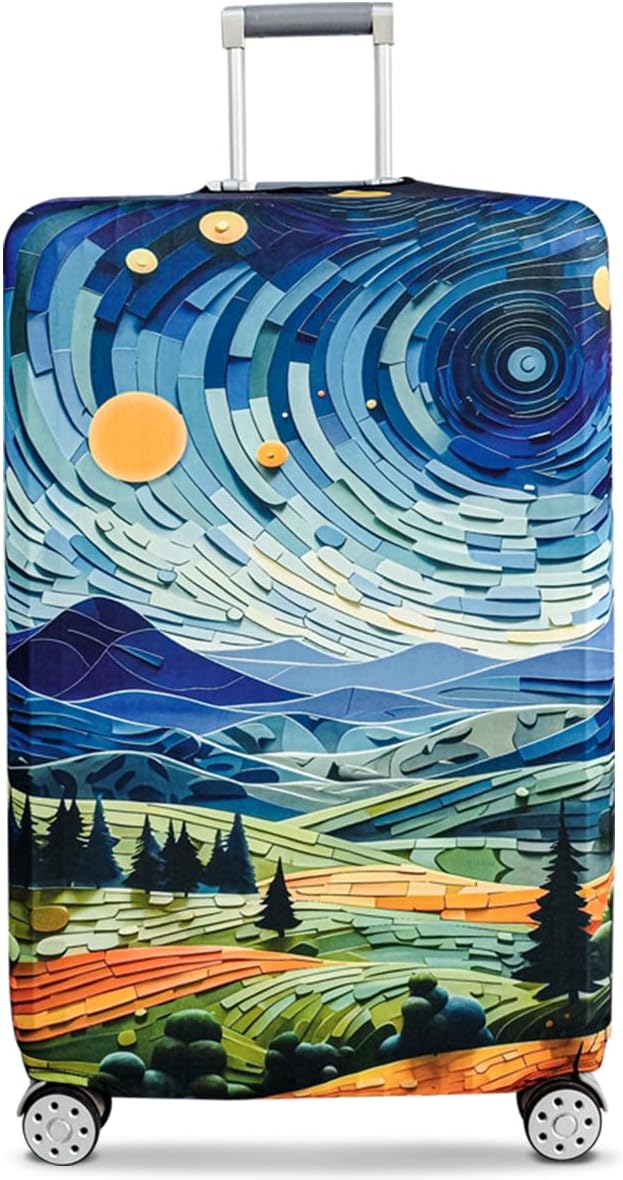 fancyfree Luggage Cover Washable Suitcase Protector Anti-scratch Suitcase cover (Countryside And Starry Sky, M(22"-24" luggage))