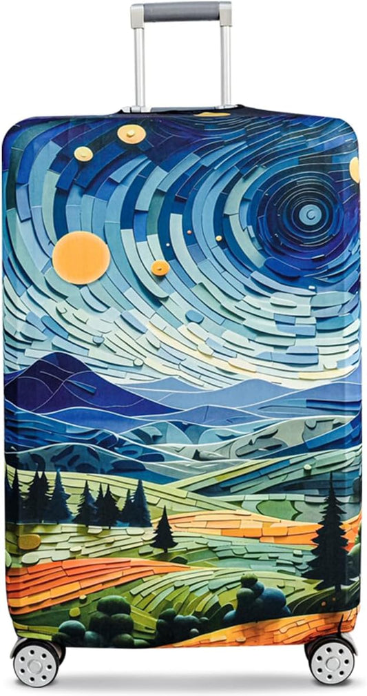fancyfree Luggage Cover Washable Suitcase Protector Anti-scratch Suitcase cover (Countryside And Starry Sky, M(22"-24" luggage))
