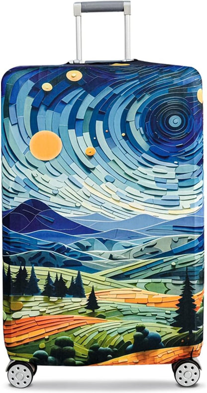 fancyfree Luggage Cover Washable Suitcase Protector Anti-scratch Suitcase cover (Countryside And Starry Sky, S(18"-21" luggage))