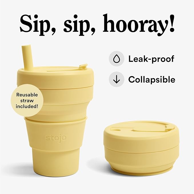 STOJO Collapsible Travel Cup - Reusable To-Go Pocket Size Silicone Bottle for Hot and Cold Drinks - Perfect for Camping - Microwave & Dishwasher Safe (Mimosa, 8 Ounce (Pack of 1))