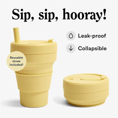 STOJO Collapsible Travel Cup - Reusable To-Go Pocket Size Silicone Bottle for Hot and Cold Drinks - Perfect for Camping - Microwave & Dishwasher Safe (Mimosa, 8 Ounce (Pack of 1))
