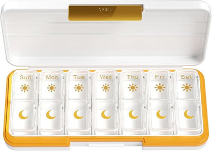 Zoksi Am Pm Pill Organizer 7 Day, Weekly Pill Box 2 Times a Day, Medicine Pill Organizer with Separate Compartment, Travel Pill Case Dispenser Portable for Vitamins, Fish Oils, Medicines(White)