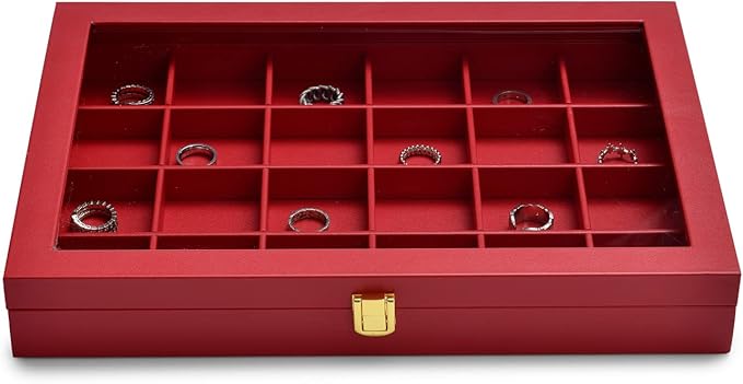 Oirlv Luxury Leather 24 Grid Jewelry Tray with Transparent Lid Earrings Rings Organizer Box Stackable Jewelry Box Drawer Inserts Women Gift