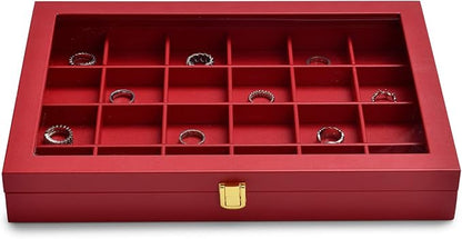 Oirlv Luxury Leather 24 Grid Jewelry Tray with Transparent Lid Earrings Rings Organizer Box Stackable Jewelry Box Drawer Inserts Women Gift