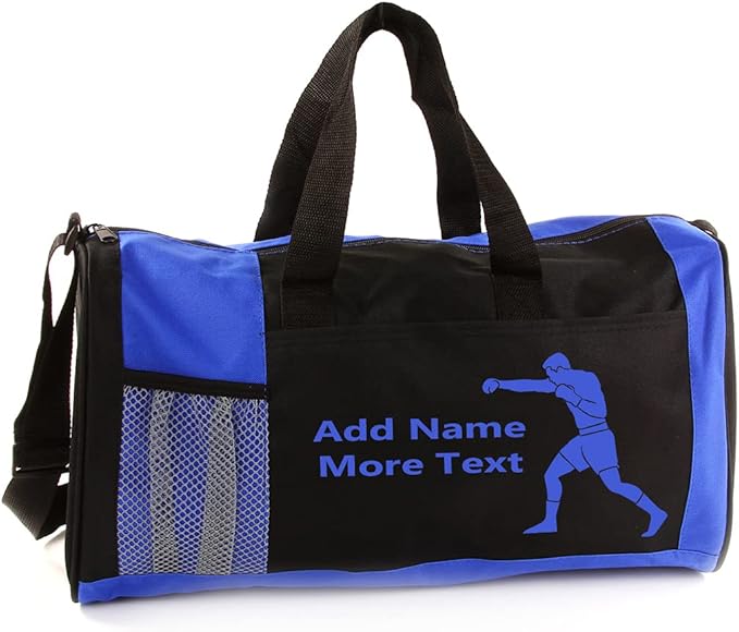 KishKesh Personalized Kids Sports Duffel Bag – Ideal for Boxing, Gym, Travel, Training & Workout – Durable, Costumizable Name & Text – Blue, 18" x 10" x 8"