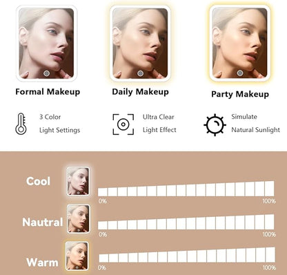 Travel Makeup Bag for Women and Makeup Artists Cosmetic Organizer Large Makeup Case,Travel Makeup Bag with Mirror 3 Color Setting,Portable Storage and Adjustable Dividers(khaki)