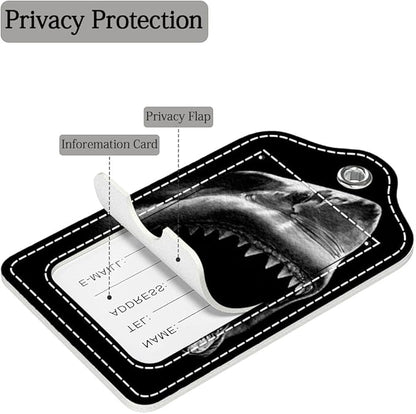 Funny PU Leather Luggage Tags 2-Pack Ocean Shark Mouth Cute Pattern Suitable for Suitcase Stainless Steel Loop and Address Card Essential for Cruise and Airport Travel for Men and Women