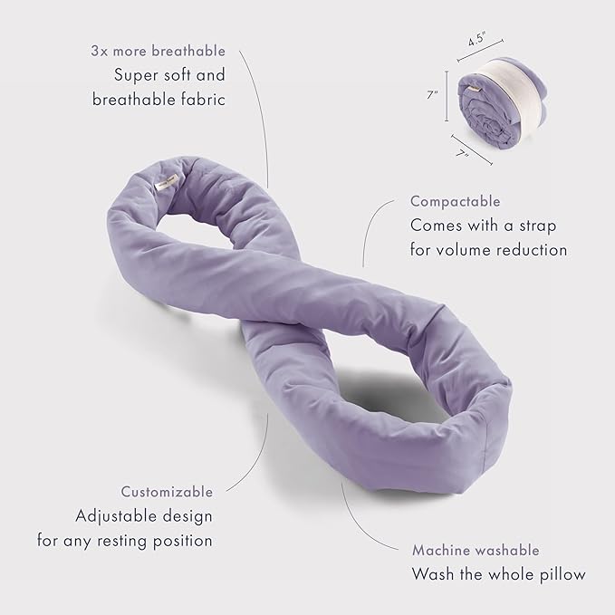 Huzi Infinity Pillow Mini - Kids Travel Neck Pillow - Machine Washable - Home Travel Flight Road Car Train Trips (Purple)