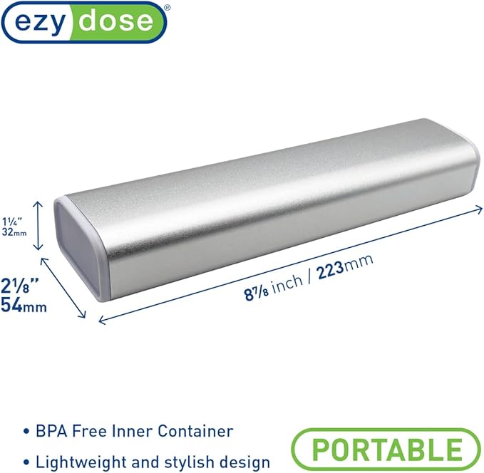 EZY DOSE Slide Pill Organizer, Stylish Medication Storage Case with Durable BPA-Free Plastic with Aluminum Exterior, Large 7-Day Weekly Compartments, Tablets, Vitamins, Compact, 9-Inch, Gray