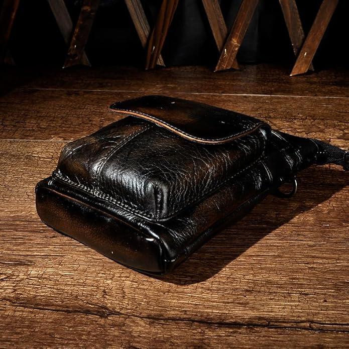 Versatile Cowhide Small Messenger Bag for Men Genuine Leather Waist Pack for Daily Use and Outdoor Activities