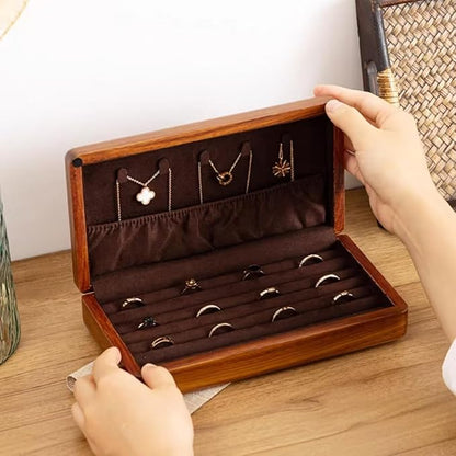 Bescott Solid Wood Rings Cufflink Earrings Box Jewelry For Travel Organizer Storage For Multiple Rings Wooden Case Holders For Women Men Gift