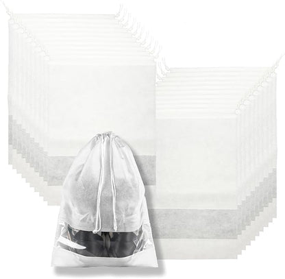 20 Pack Shoe Bags for Travel, 17" x 12.6" Drawstring Shoe Organizers with Clear Window, Breathable Non-Woven Dustproof Pouches for Luggage & Closet (White)