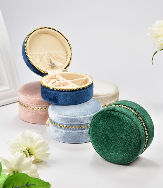 TAIMY Small Jewelry Travel Case, Round Mini Travel Jewelry Box for Women Girls, Portable Mini Jewelry Travel Organizer Boxes for Rings Earrings Necklaces Bracelets(Pink Lavender)