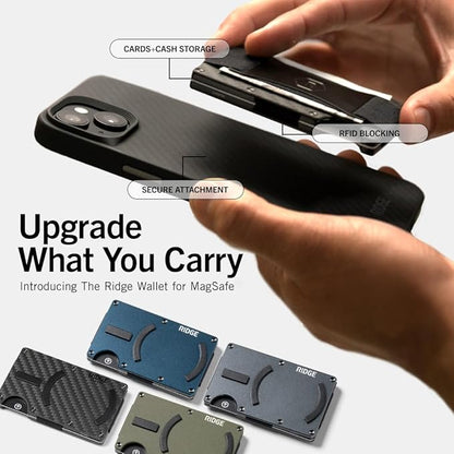 Ridge Wallets for Men Compatible with Magsafe - Slim Minimalist Compact Wallet and Card Holder, RFID Protected Front Pocket Wallets for Men with Integrated Cash Strap (Alpine Navy)