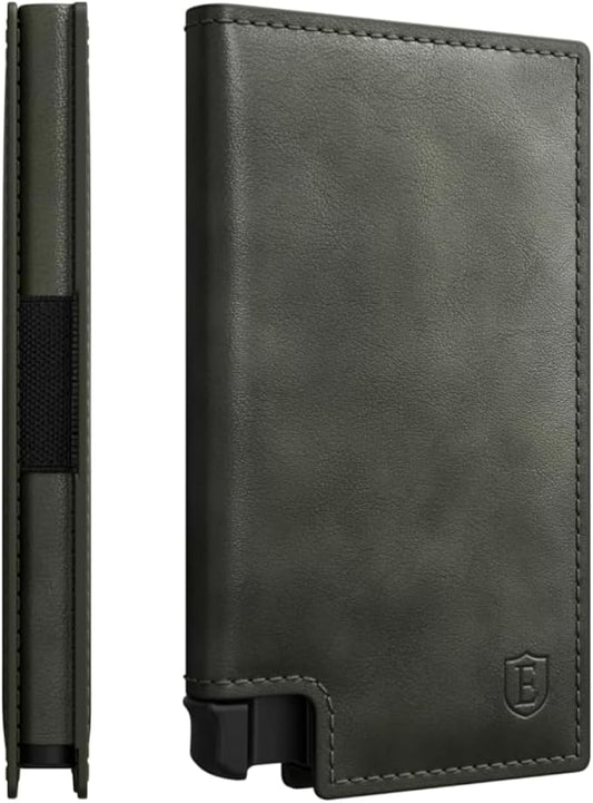 Ekster - Parliament Pop Up Wallet for Men - RFID Blocking Metal Card Holder Wallet with Push Button and Card Ejection - Minimalist Leather Tactical Daily Carry Parliament - Easy Access, Juniper Green